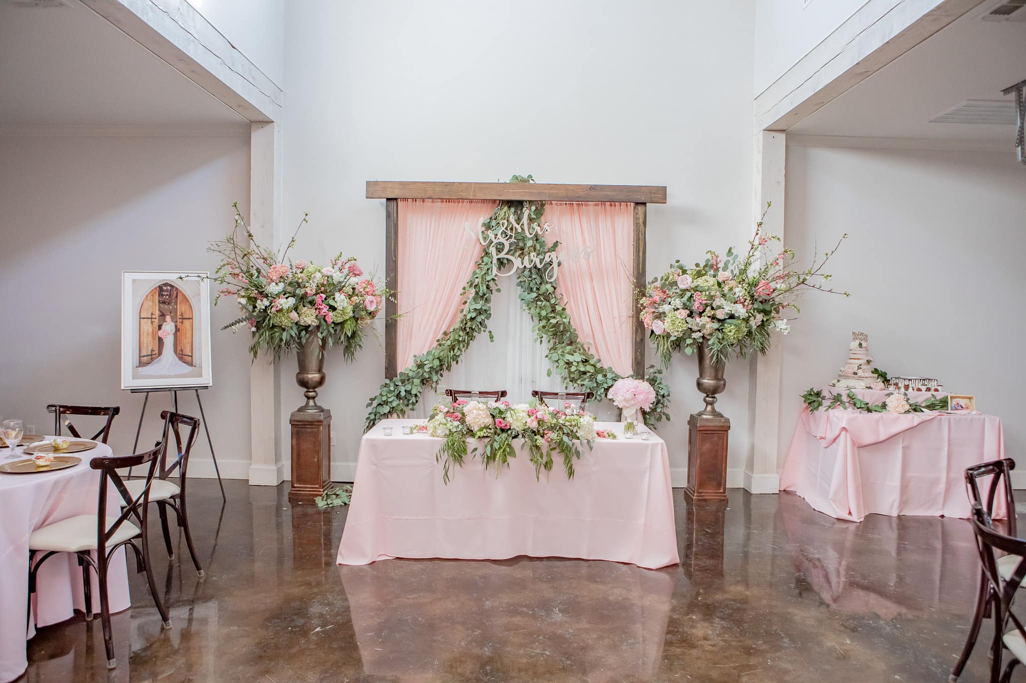 Wedding Table Decorations with Pink and Green Flowers